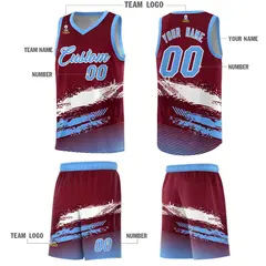 Crimson White and Powder Blue Graffiti Basketball Jersey 5