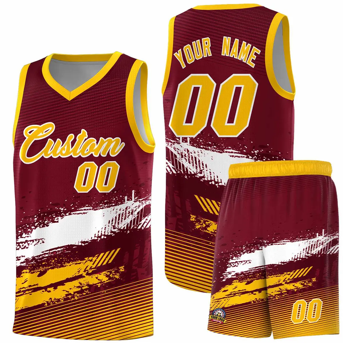 Crimson White and Yellow Graffiti Basketball Jersey