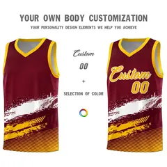Crimson White and Yellow Graffiti Basketball Jersey 3