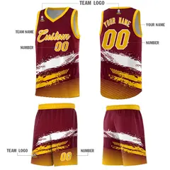 Crimson White and Yellow Graffiti Basketball Jersey 5