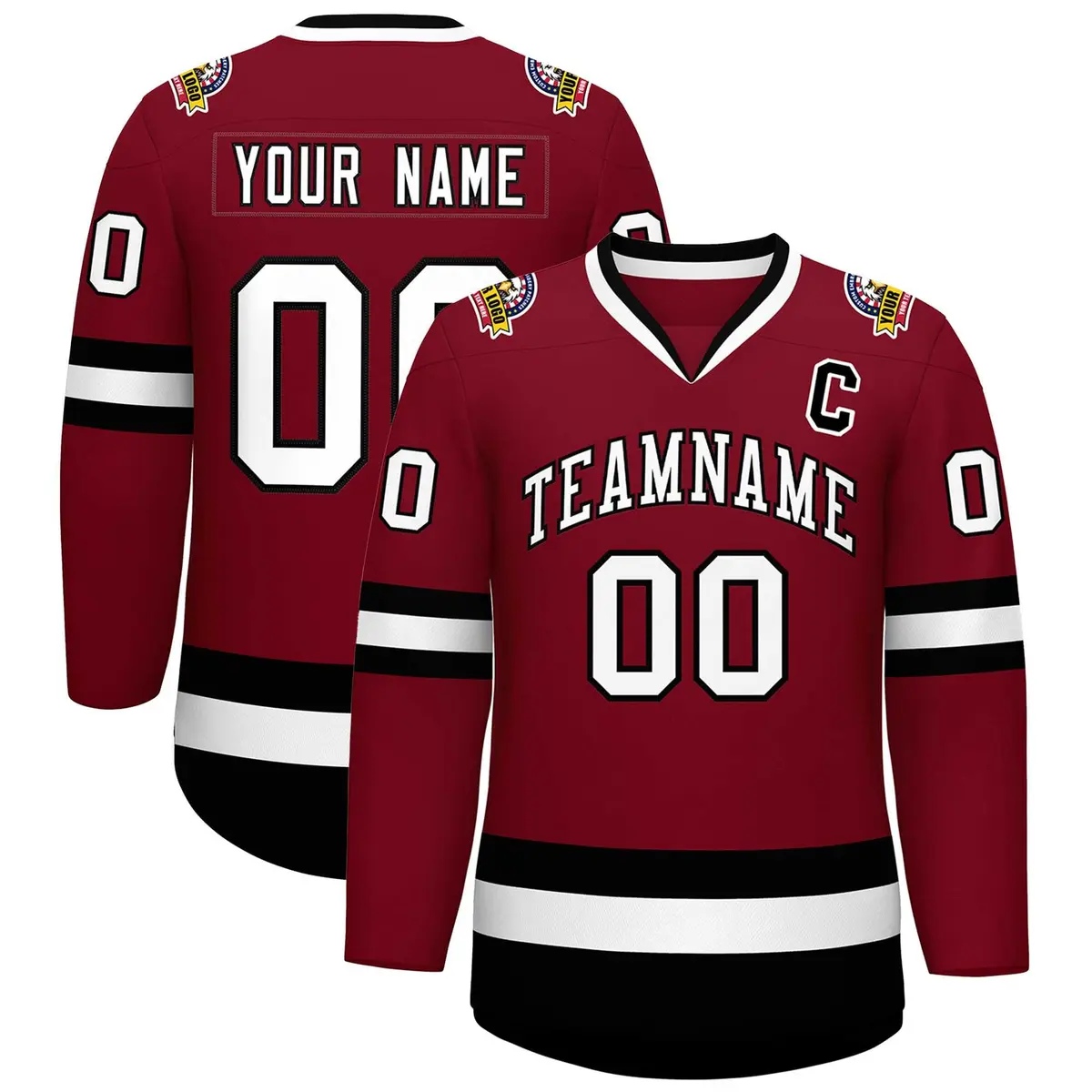 Crimson White-Black Classic Style Hockey Jersey