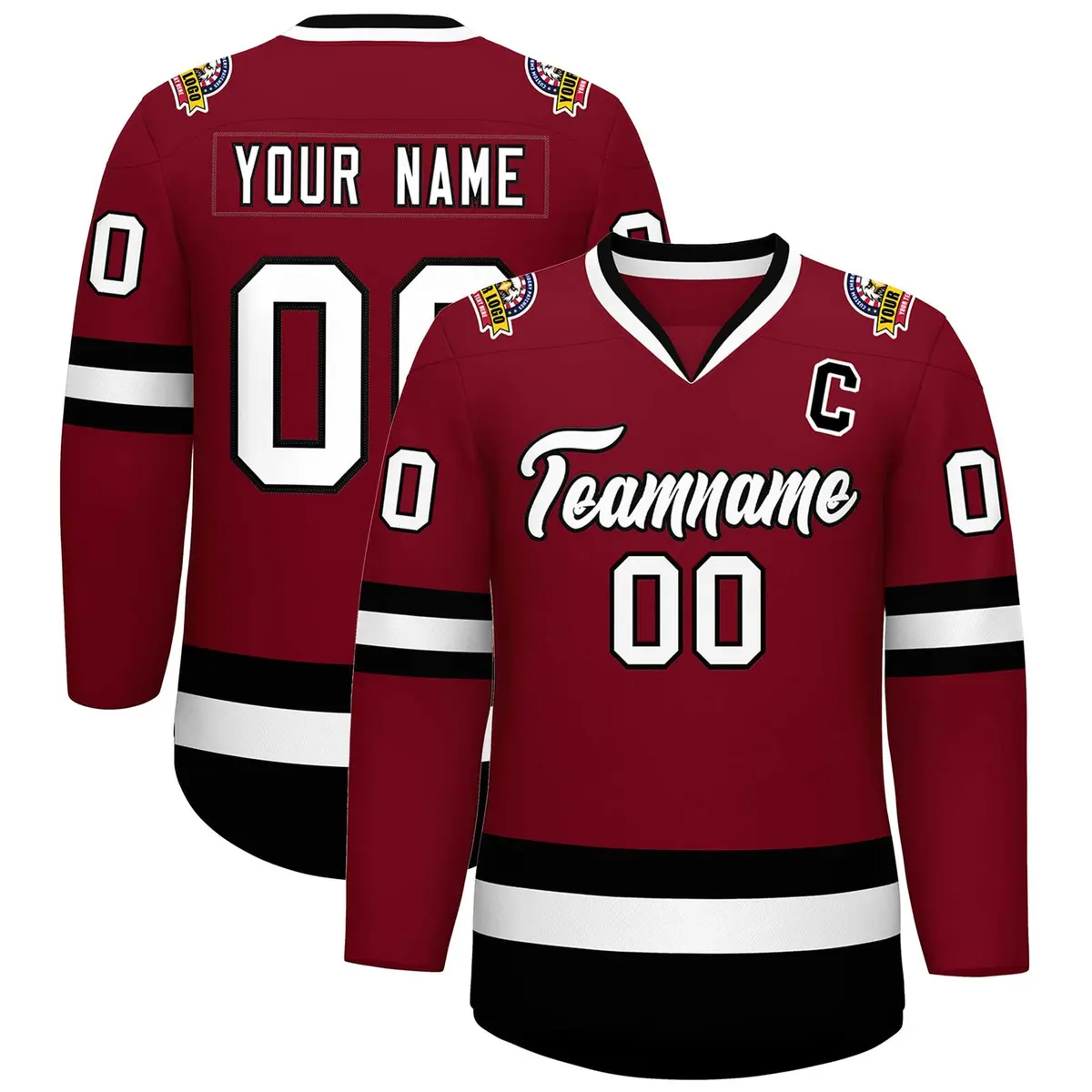 Crimson White-Black Classic Style Hockey Jersey