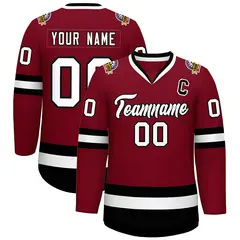 Crimson White-Black Classic Style Hockey Jersey 1