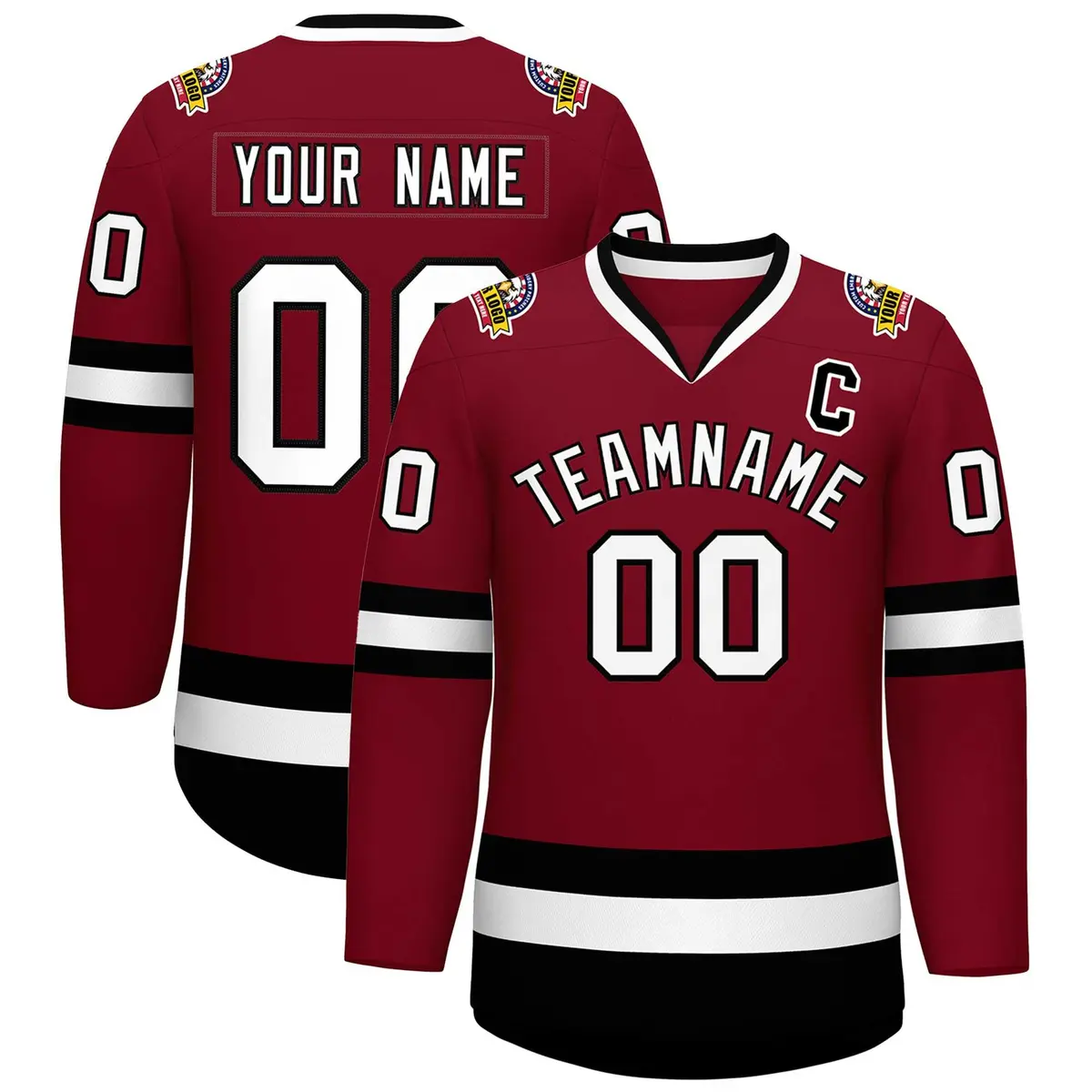 Crimson White-Black Classic Style Hockey Jersey