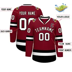Crimson White-Black Classic Style Hockey Jersey 2
