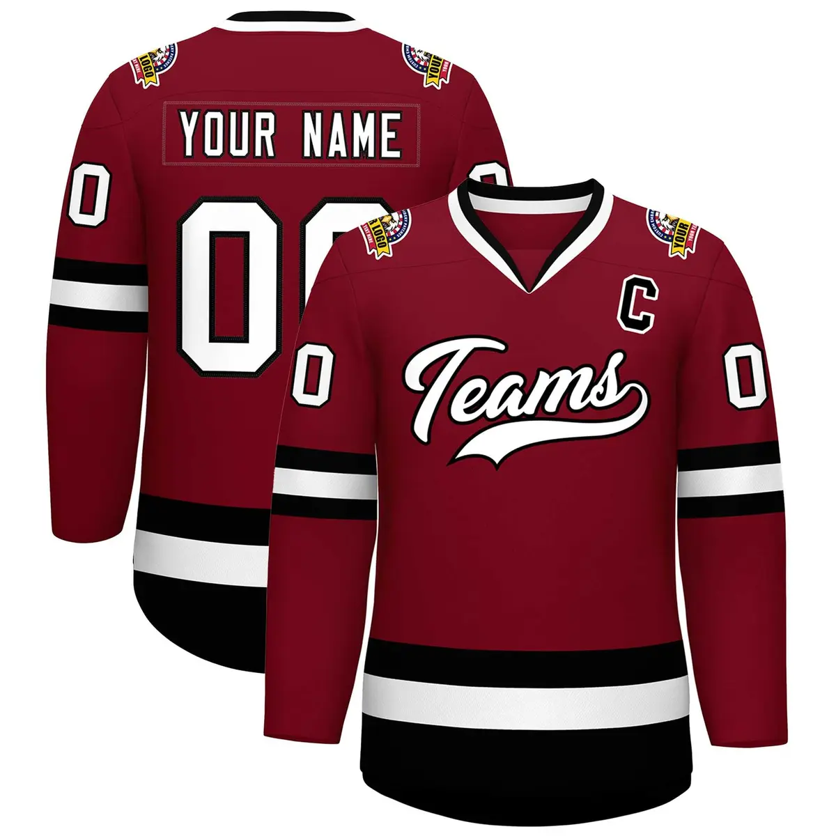 Crimson White-Black Classic Style Hockey Jersey