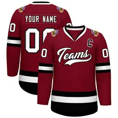 Crimson White-Black Classic Style Hockey Jersey 1