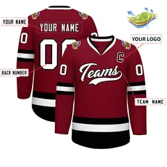 Crimson White-Black Classic Style Hockey Jersey 2