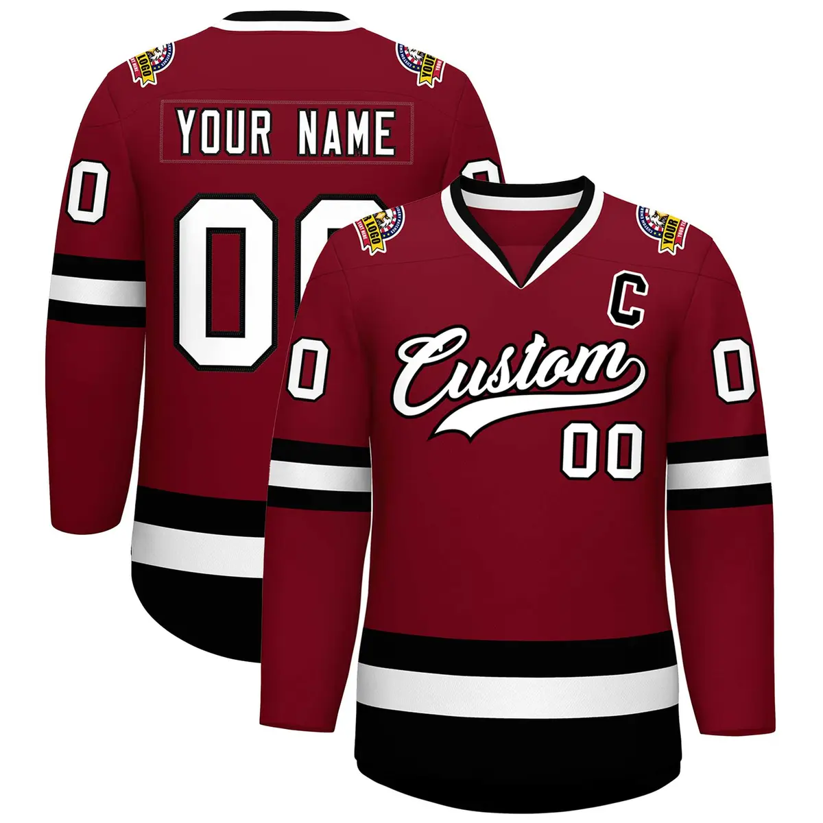 Crimson White-Black Classic Style Hockey Jersey