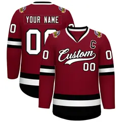 Crimson White-Black Classic Style Hockey Jersey 1