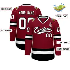 Crimson White-Black Classic Style Hockey Jersey 2