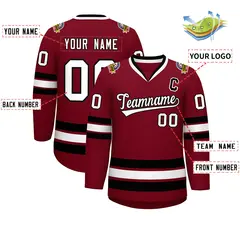 Crimson White-Black Classic Style Hockey Jersey 2