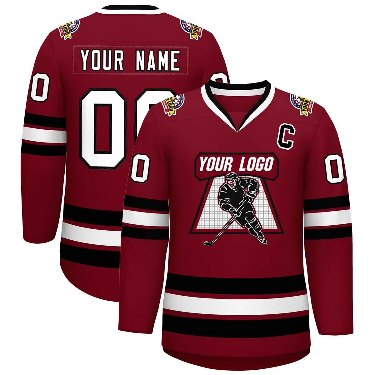 Crimson White-Black Classic Style Hockey Jersey