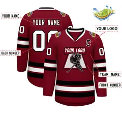 Crimson White-Black Classic Style Hockey Jersey 2