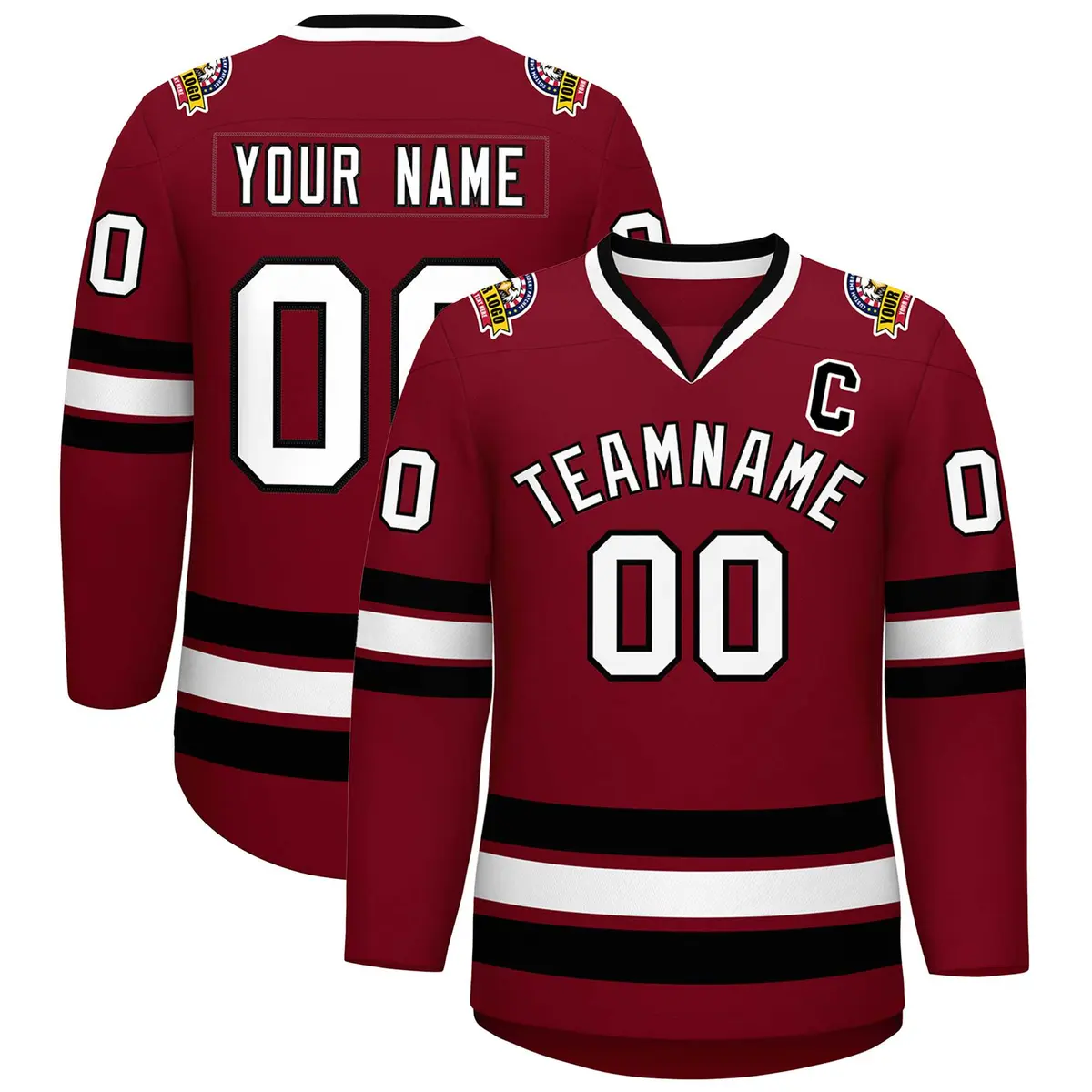Crimson White-Black Classic Style Hockey Jersey