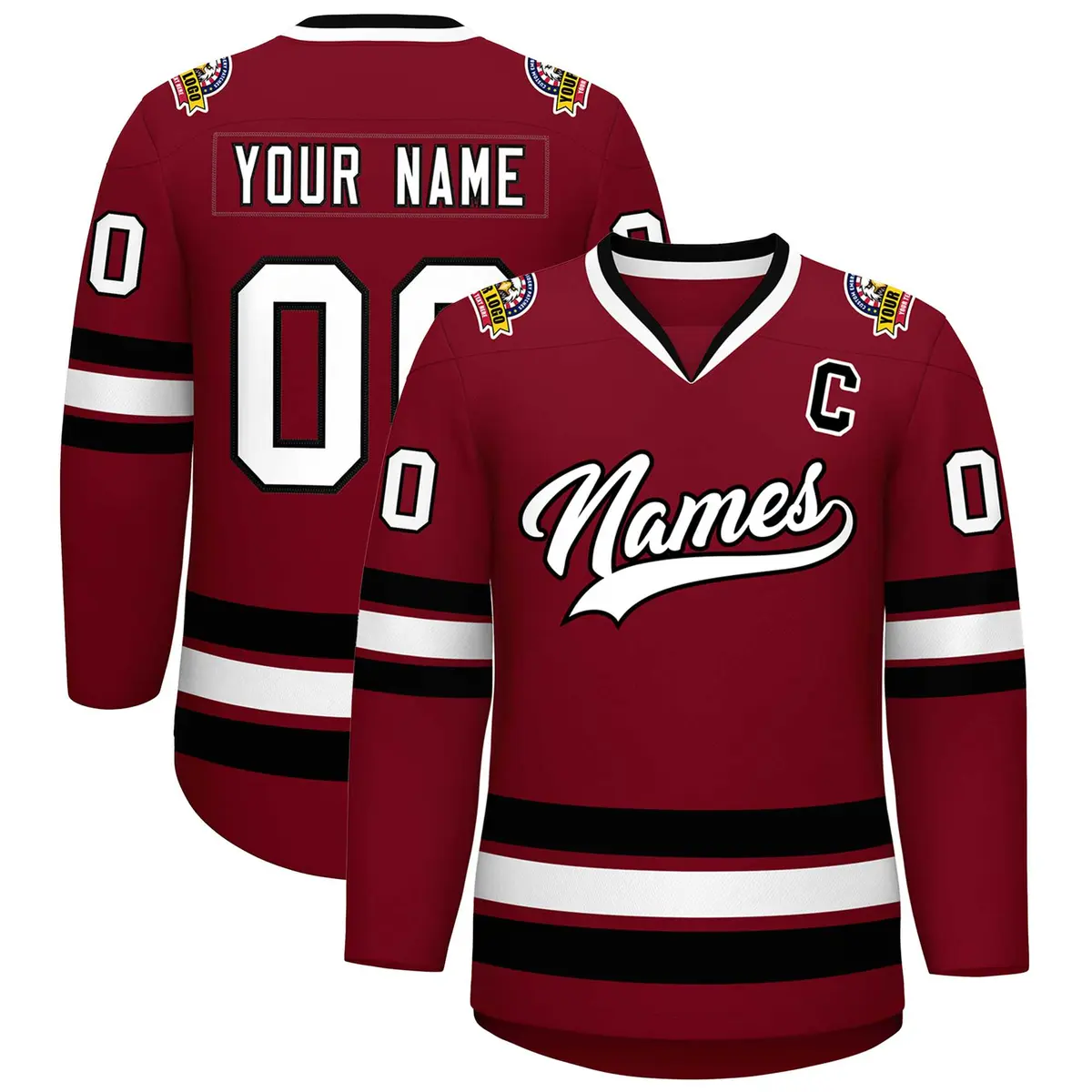 Crimson White-Black Classic Style Hockey Jersey