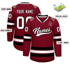 Crimson White-Black Classic Style Hockey Jersey 2