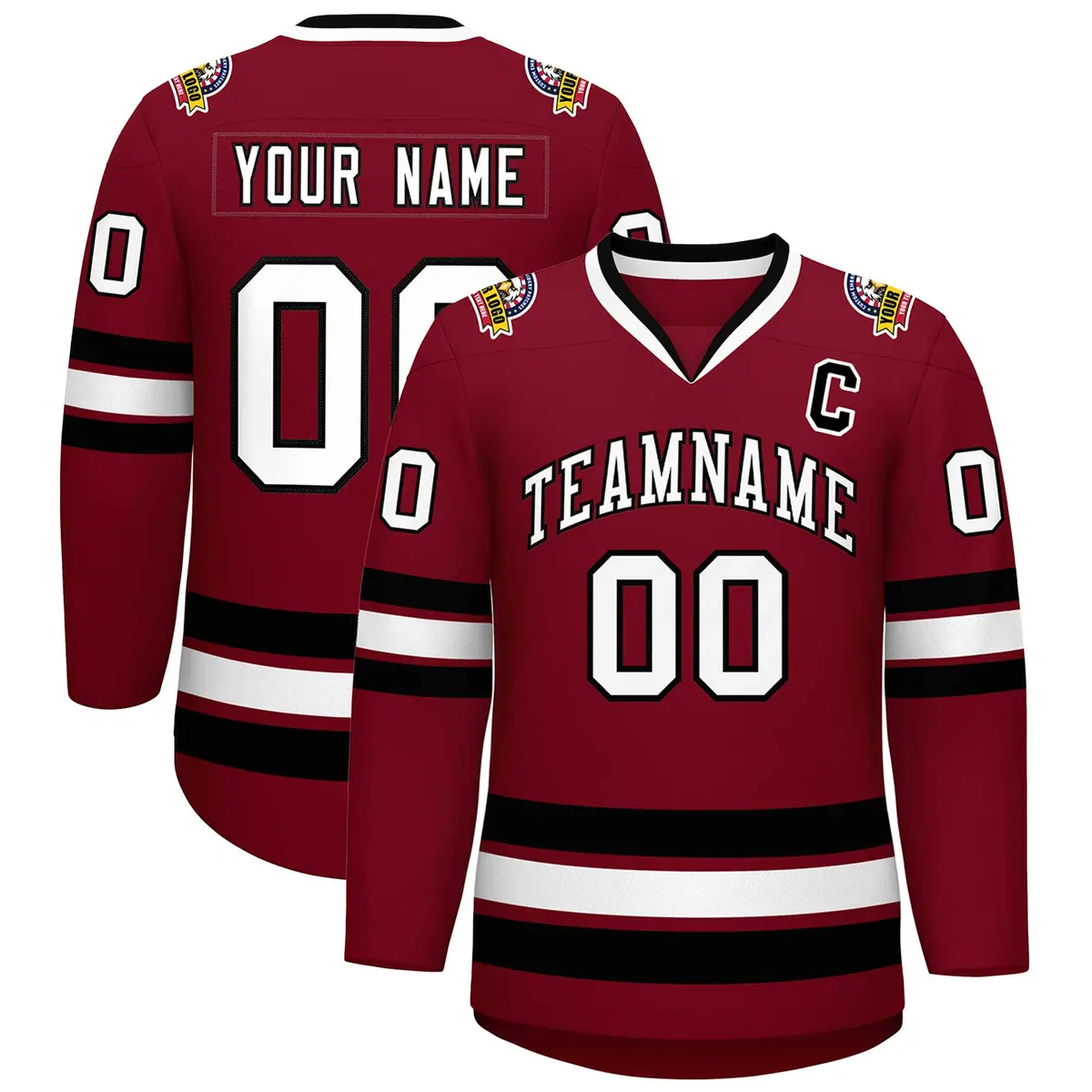 Crimson White-Black Classic Style Hockey Jersey