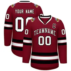 Crimson White-Black Classic Style Hockey Jersey 1