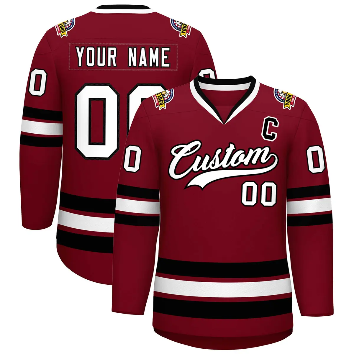 Crimson White-Black Classic Style Hockey Jersey