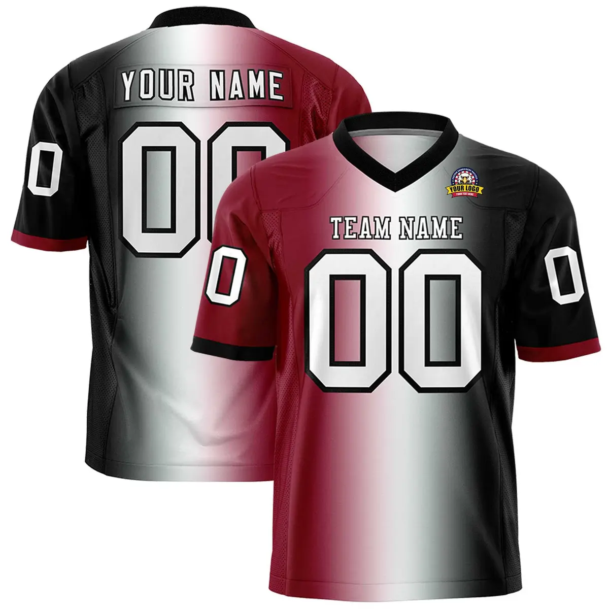 Crimson White-Black Gradient Football Jersey