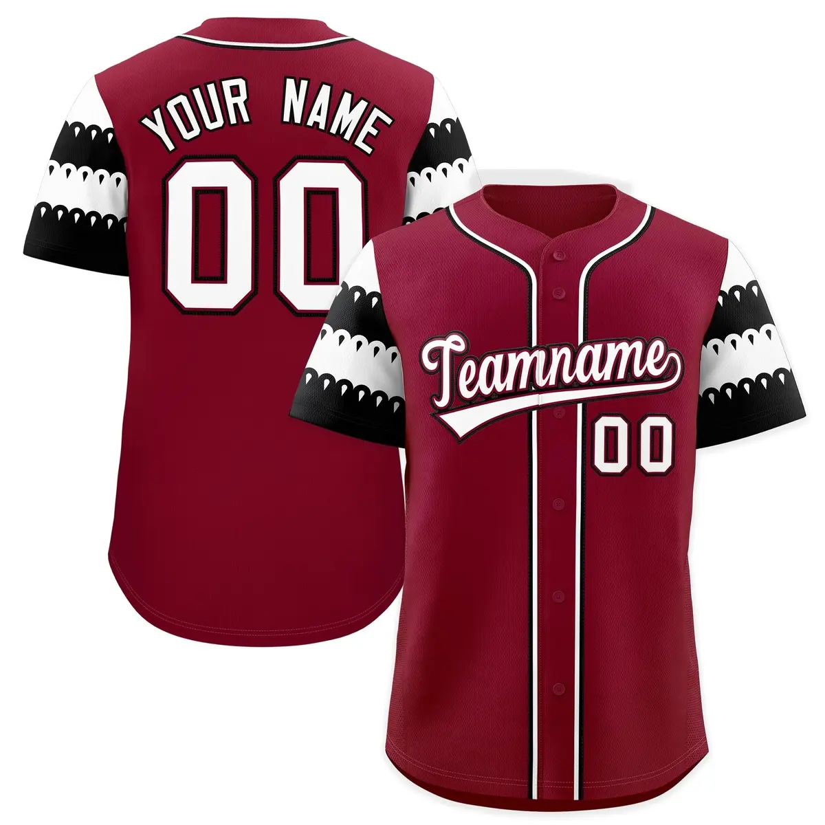 Crimson White Black Sleeve Flag Lace Baseball Jersey