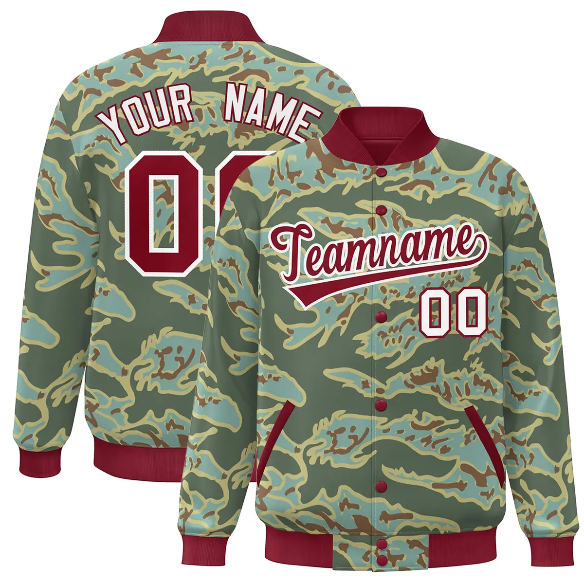 Crimson White Camo Varsity Letterman Bomber Jacket