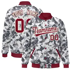 Crimson White Camo Varsity Letterman Bomber Jacket 1