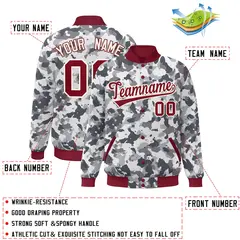 Crimson White Camo Varsity Letterman Bomber Jacket 2
