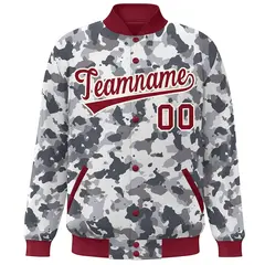 Crimson White Camo Varsity Letterman Bomber Jacket 3
