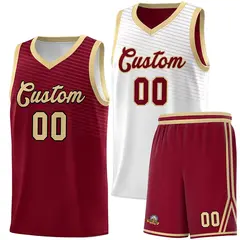 Crimson White Chest Slash Pattern Double Side Basketball Jersey