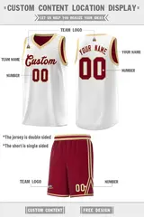 Crimson White Chest Slash Pattern Double Side Basketball Jersey 2