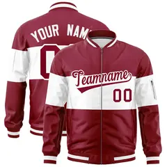Crimson White Color Block Varsity Full-Zip Letterman Bomber Jacket
