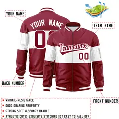 Crimson White Color Block Varsity Full-Zip Letterman Bomber Jacket 2