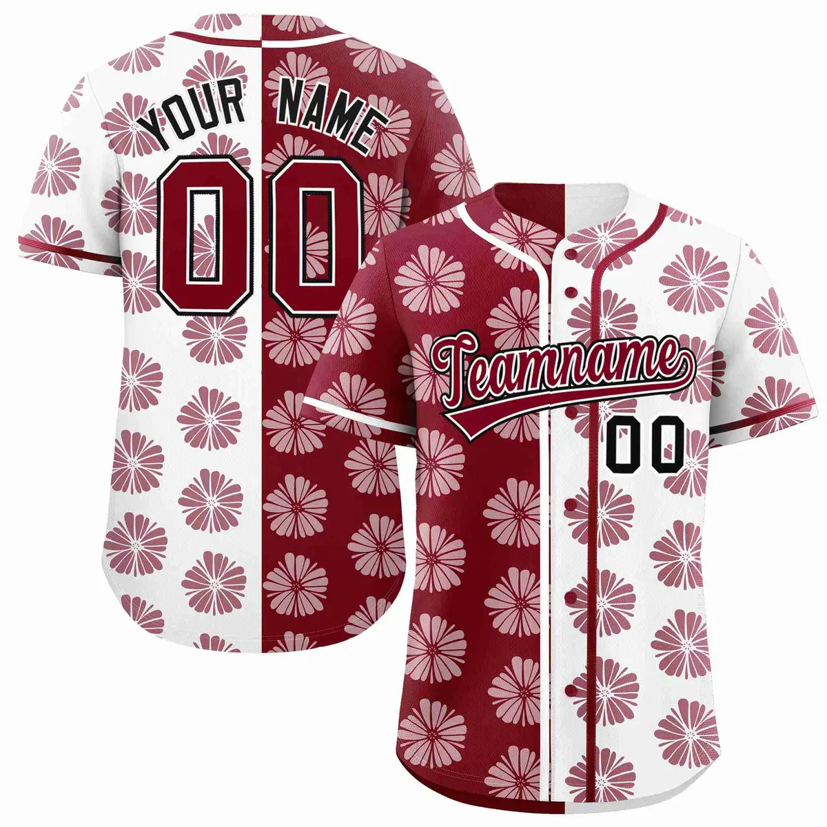 Crimson White Flower Graffiti Split Baseball Jersey