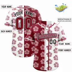 Crimson White Flower Graffiti Split Baseball Jersey 2