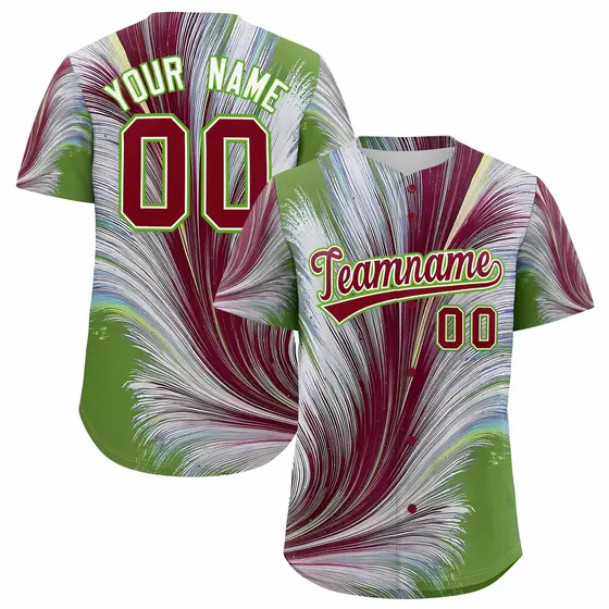 Crimson White Fluid Feather Graffiti Baseball Jersey