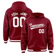 Crimson White Full-Snap Varsity Letterman Jacket Hoodie