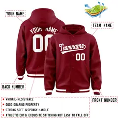 Crimson White Full-Snap Varsity Letterman Jacket Hoodie 4