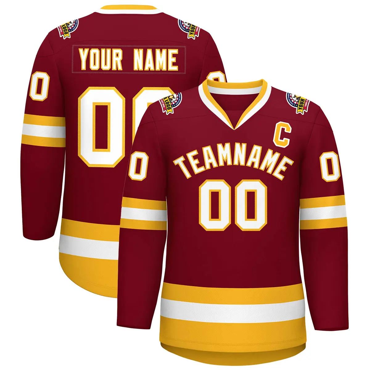 Crimson White-Gold Classic Style Hockey Jersey