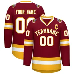 Crimson White-Gold Classic Style Hockey Jersey