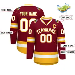 Crimson White-Gold Classic Style Hockey Jersey 2