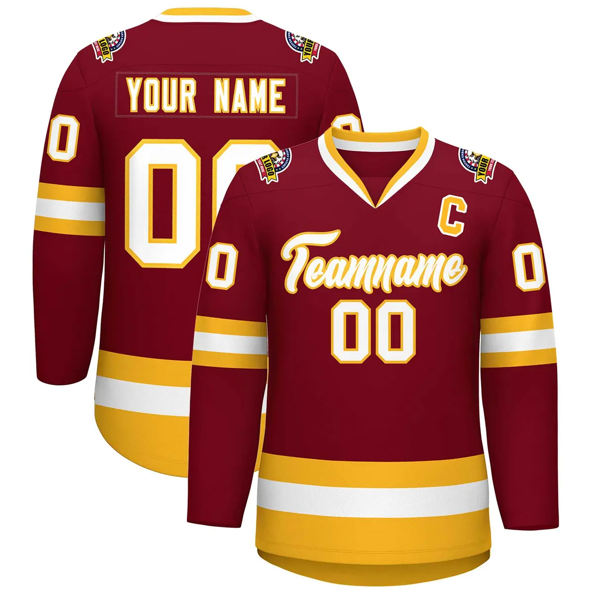 Crimson White-Gold Classic Style Hockey Jersey