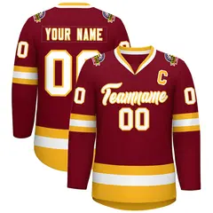 Crimson White-Gold Classic Style Hockey Jersey 1