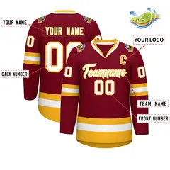 Crimson White-Gold Classic Style Hockey Jersey 2