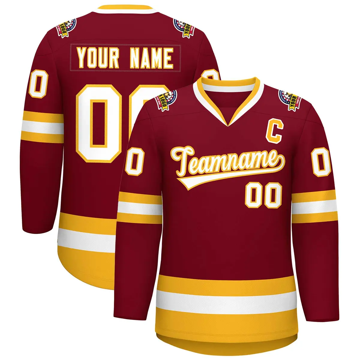 Crimson White-Gold Classic Style Hockey Jersey