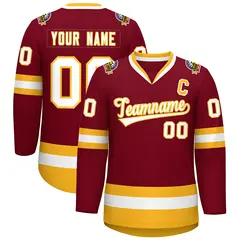 Crimson White-Gold Classic Style Hockey Jersey 1