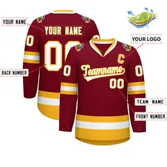 Crimson White-Gold Classic Style Hockey Jersey 2
