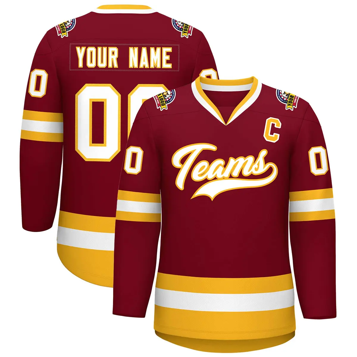 Crimson White-Gold Classic Style Hockey Jersey