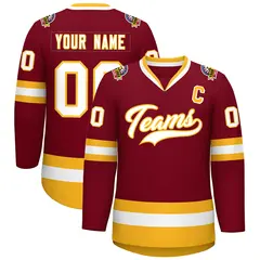 Crimson White-Gold Classic Style Hockey Jersey 1
